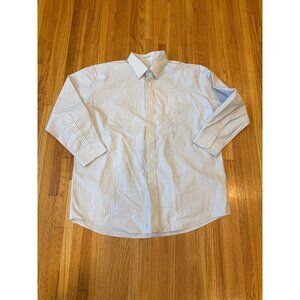 Pronto Uomo Non-Iron Mens Striped Button-Down Shirt Size 18 32/33 Blue & White C